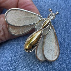 Vintage 60s Trembler Brooch Silver Gold Tone Mesh Butterfly Pin